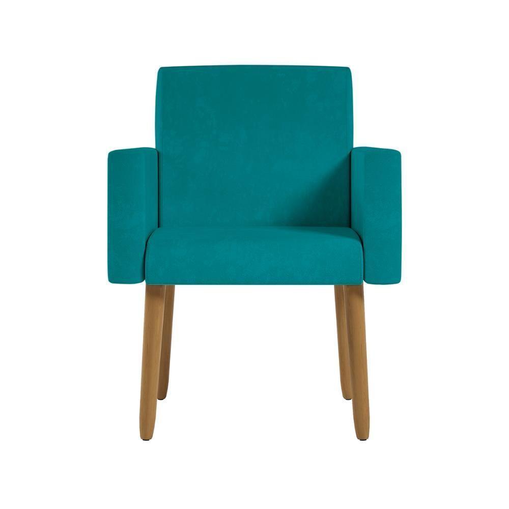 Kit 2 Poltronas Cadeira Recepção Nina Com Puff Balaqui Decor Azul Turquesa - 4