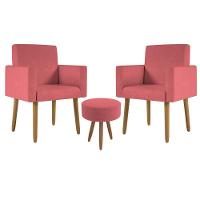 Kit 2 Poltronas Cadeira Recepção Nina Com Puff Balaqui Decor Rosa - 1