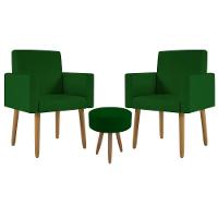 Kit 2 Poltronas Cadeira Recepção Nina Com Puff Balaqui Decor Verde - 1