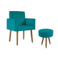 Poltrona Decorativa Cadeira Sala Com Puff Balaqui Decor Azul Turquesa - 1