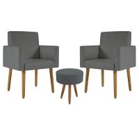 Kit 2 Poltronas Cadeira Recepção Nina Com Puff Balaqui Decor Cinza - 1