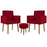 Kit 2 Poltronas Cadeira Recepção Nina Com Puff Balaqui Decor Vermelho - 1