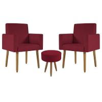 Kit 2 Poltronas Decorativa Sala Nina Com Puff Balaqui Decor Marsala - 1