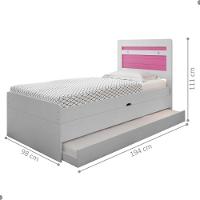 Cama Baú Solteiro Larissa Branco e Rosa Com Auxiliar - 2
