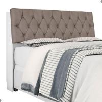 Cabeceira Box Casal Isis Branco Com Capitonê Bege Escuro - 2