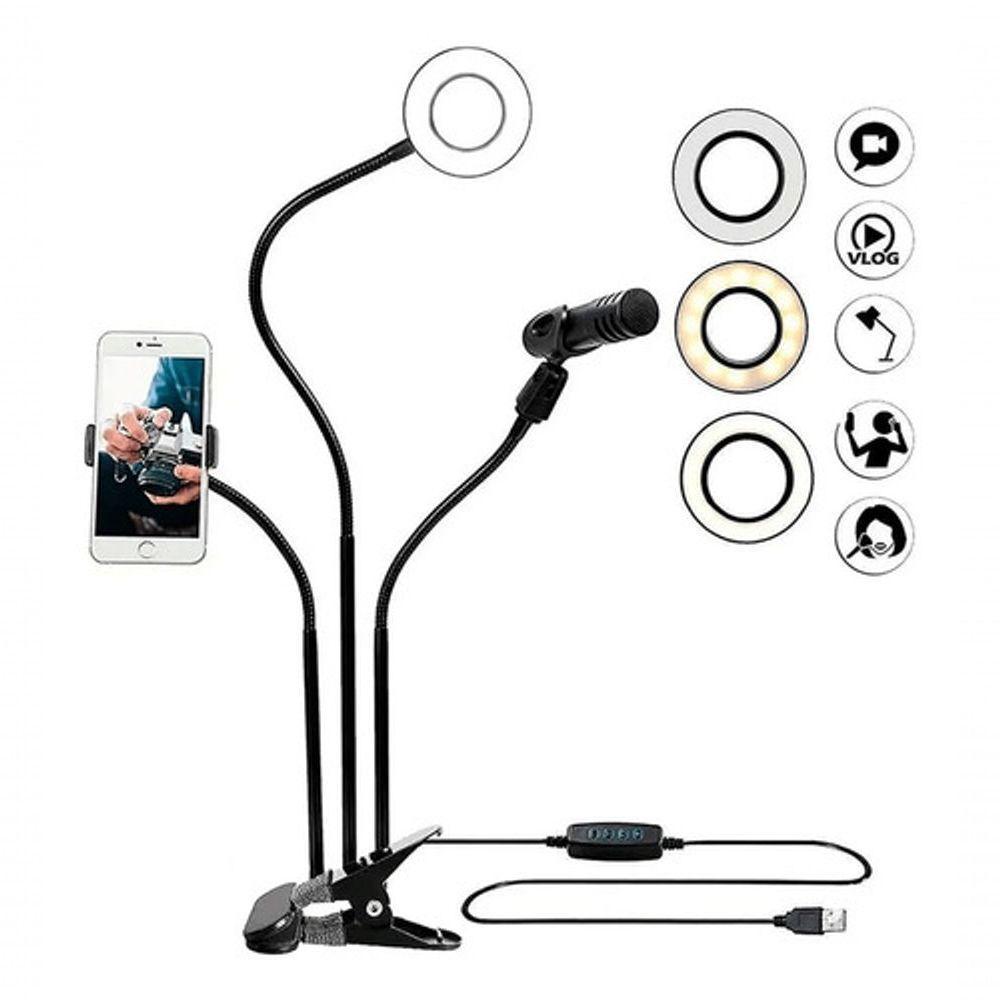 Ring Light Com Suporte Integrado Para Microfone - Iluminação Profissional Para Live Stream - 1
