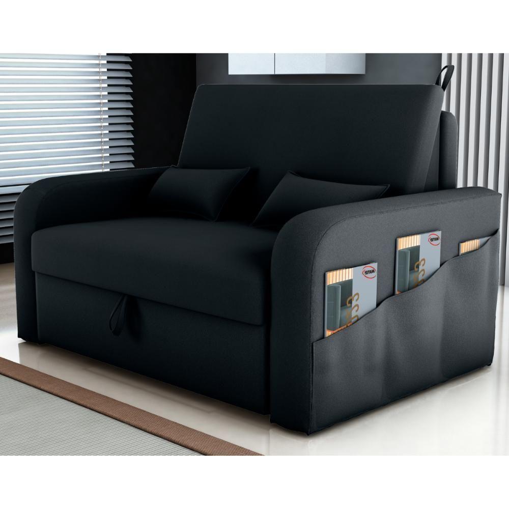 Sofá Cama 2 Lugares Com Baú Hiram Veludo Inca Preto - 1