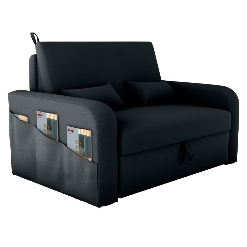 Sofá Cama 2 Lugares Com Baú Hiram Veludo Inca Preto - 5