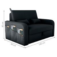 Sofá Cama 2 Lugares Com Baú Hiram Veludo Inca Preto - 2