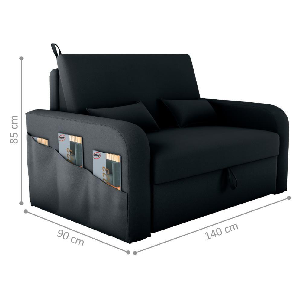 Sofá Cama 2 Lugares Com Baú Bannow Veludo Inca Preto - 2