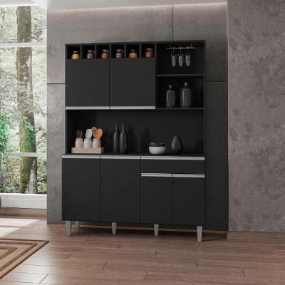 Armário de Cozinha Completo Robin 6 Portas 1 Gaveta MDP Preto 130cm