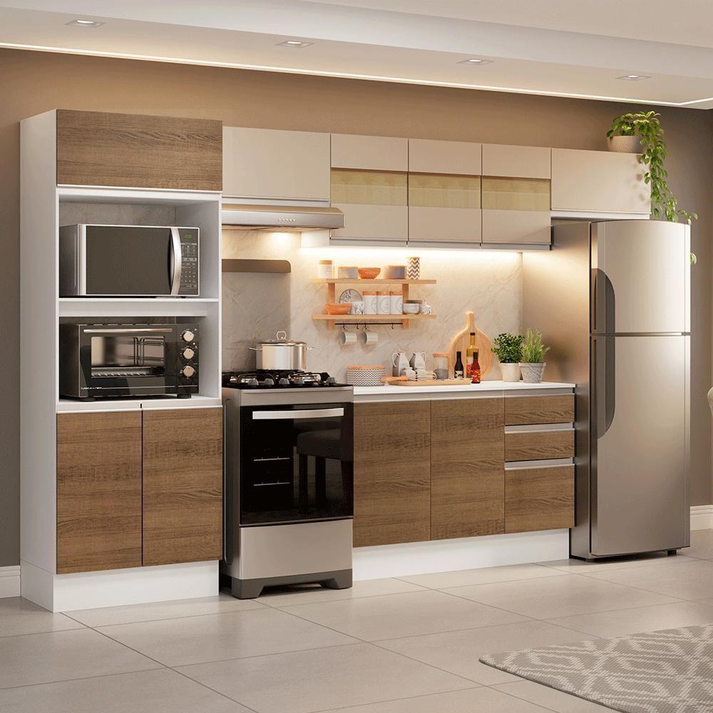 Armário De Cozinha Completa 100% MDF 310 Cm Smart 01 Branco/Rustic/Crema - 1