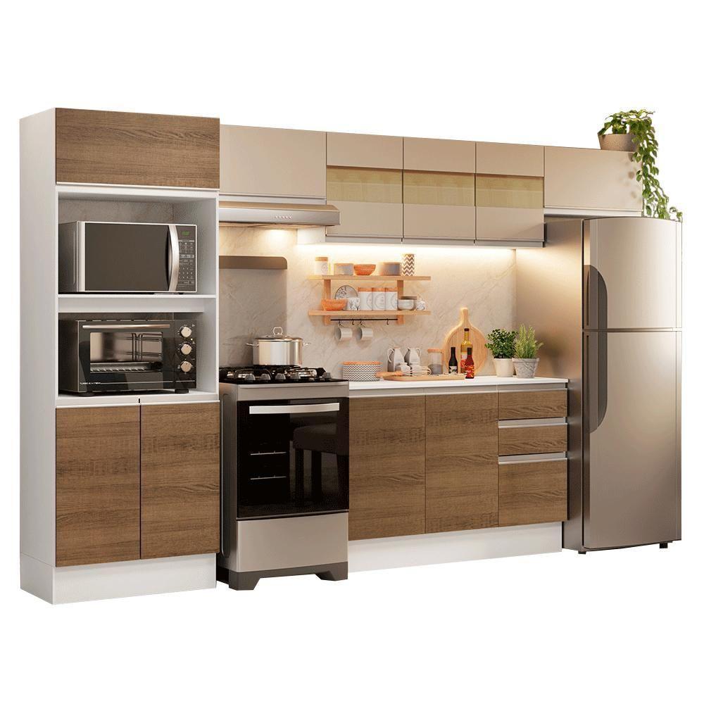 Armário De Cozinha Completa 100% MDF 310 Cm Smart 01 Branco/Rustic/Crema - 2