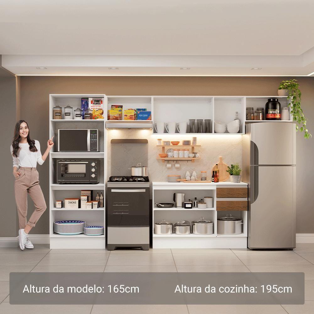 Armário De Cozinha Completa 100% MDF 310 Cm Smart 01 Branco/Rustic/Crema - 4