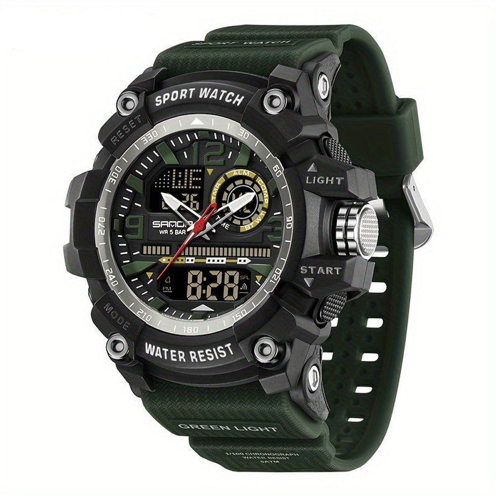Relógio Esportivo Digital Multifuncional Resistente À Água 50m Alarme Verde Militar - 1