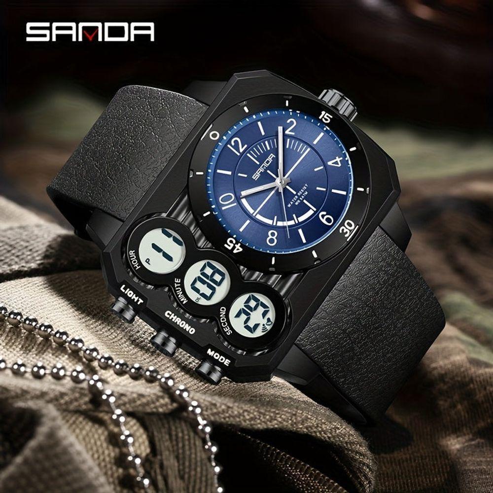 Relógio Esportivo Masculino Sanda Dupla Exibição Resistente À Água 50m Preto Azul - 2