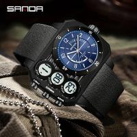 Relógio Esportivo Masculino Sanda Dupla Exibição Resistente À Água 50m Preto Azul - 2