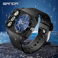 Relógio Esportivo Masculino Sanda Dupla Exibição Resistente À Água 50m Preto Azul - 3