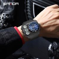 Relógio Esportivo Masculino Sanda Dupla Exibição Resistente À Água 50m Preto Azul - 4