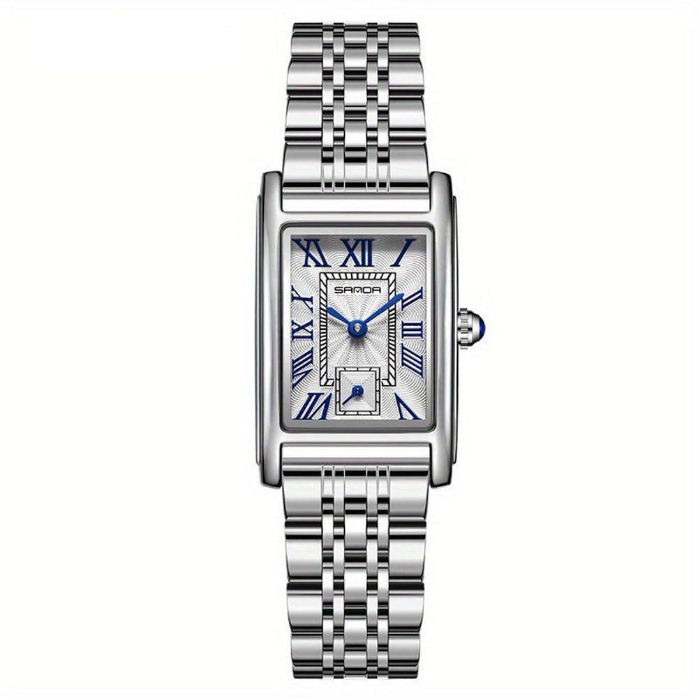 Relógio De Pulso Estilo Lazer E Negócios Retangular Ponteiro De Quartzo Prata G - 1