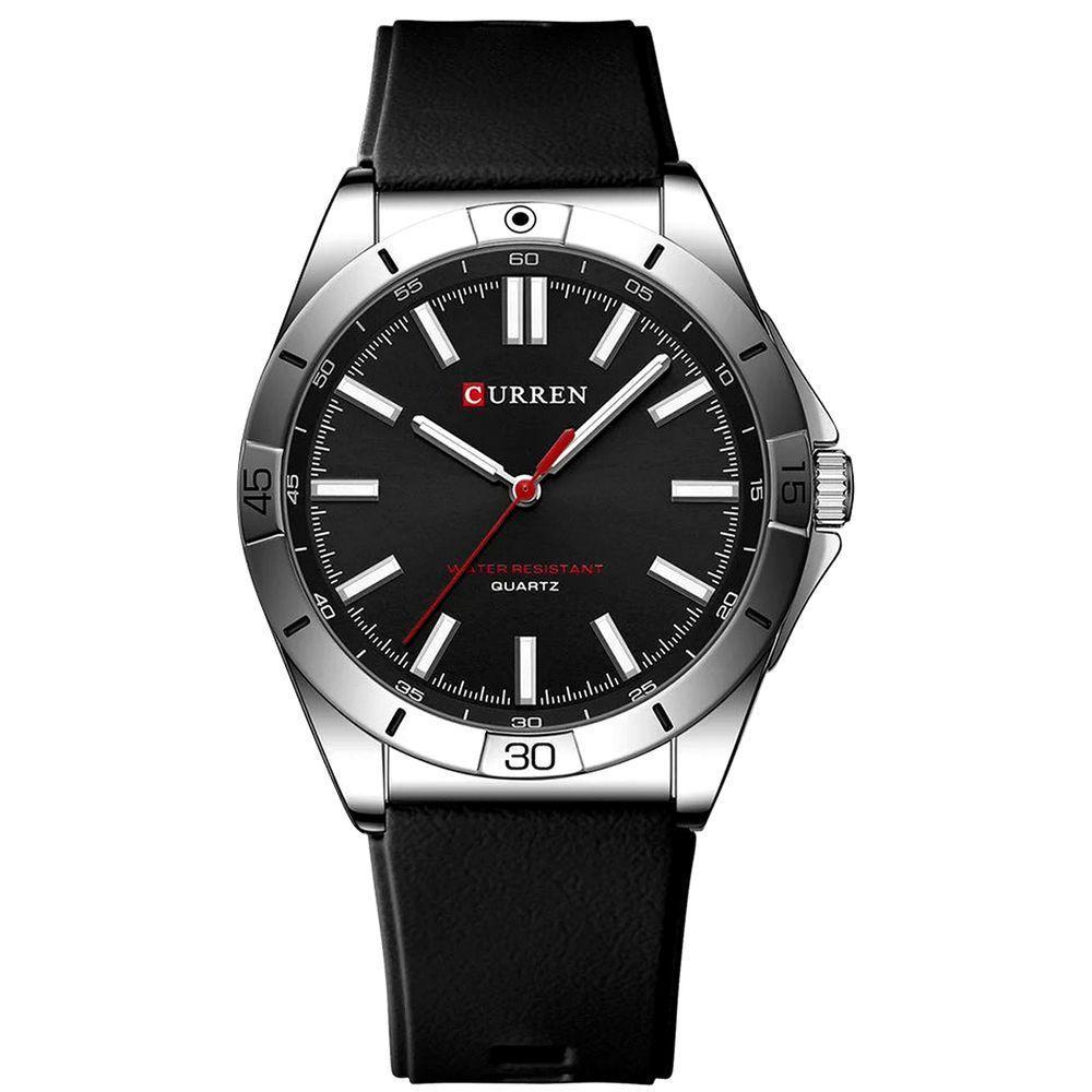 Relógio De Pulso Masculino De Quartzo Luminoso Pulseira De Silicone Impermeável 3atm Preto - 1