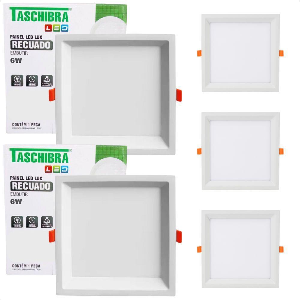 Kit 5 Painel De Led Quadrado Embutir Recuado 6w Bivolt Taschibra 6500k Frio - 1