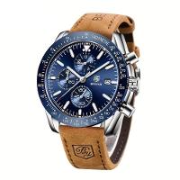 Relógio Analógico De Quartzo Cronógrafo Luminoso Designer De Pulso Prata Azul - 1