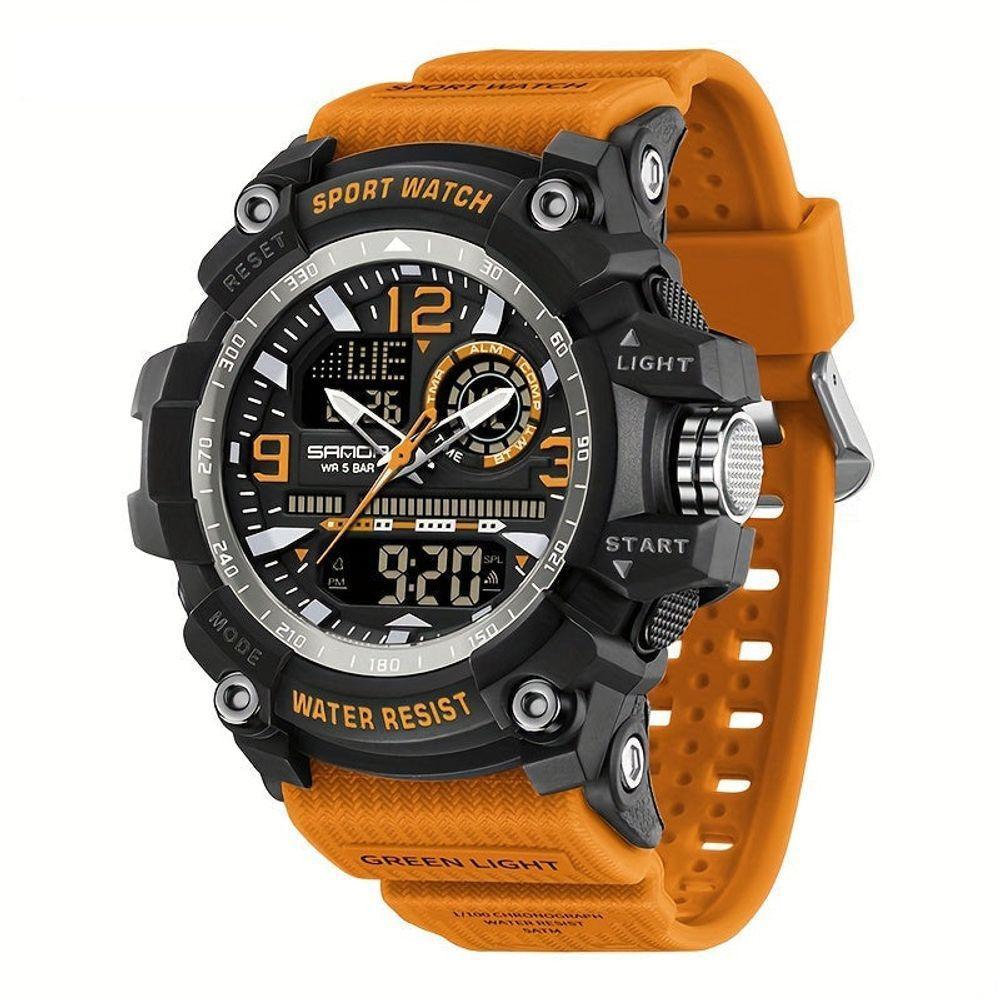 Relógio Esportivo Digital Multifuncional Resistente À Água 50m Alarme Preto Laranja - 1