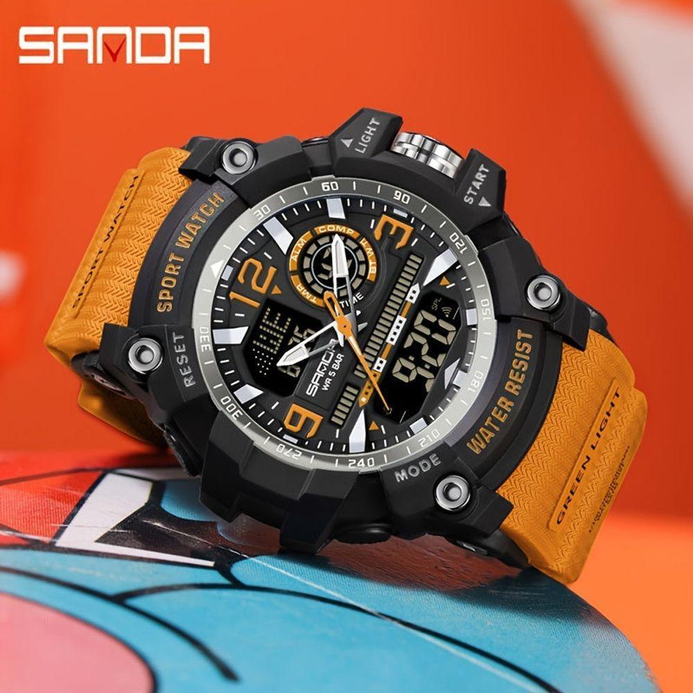 Relógio Esportivo Digital Multifuncional Resistente À Água 50m Alarme Preto Laranja - 3