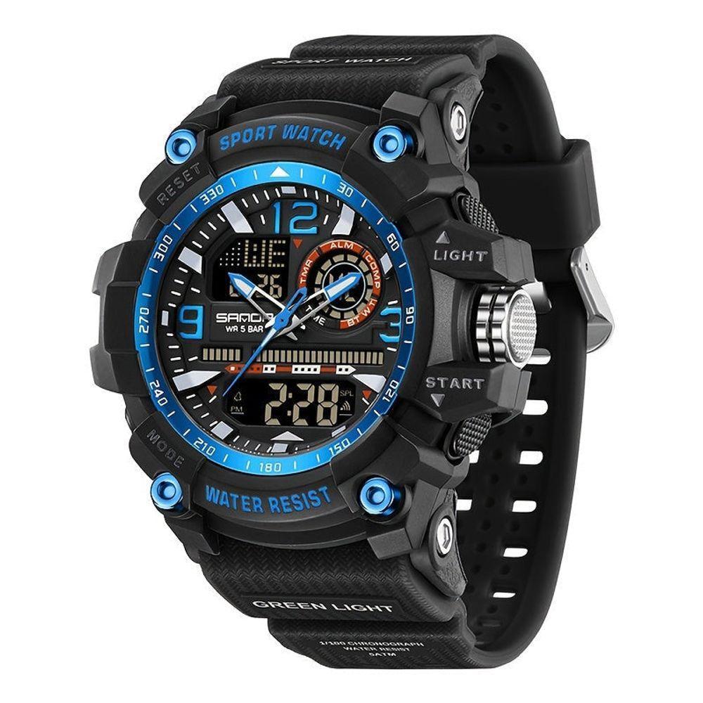 Relógio Esportivo Digital Multifuncional Resistente À Água 50m Alarme Preto Azul - 1