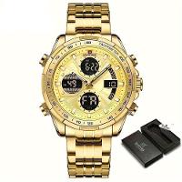 Relógio Esportivo De Luxo À Prova Da Água Com Funções De Data E Cronógrafo Aço Dourado - 1