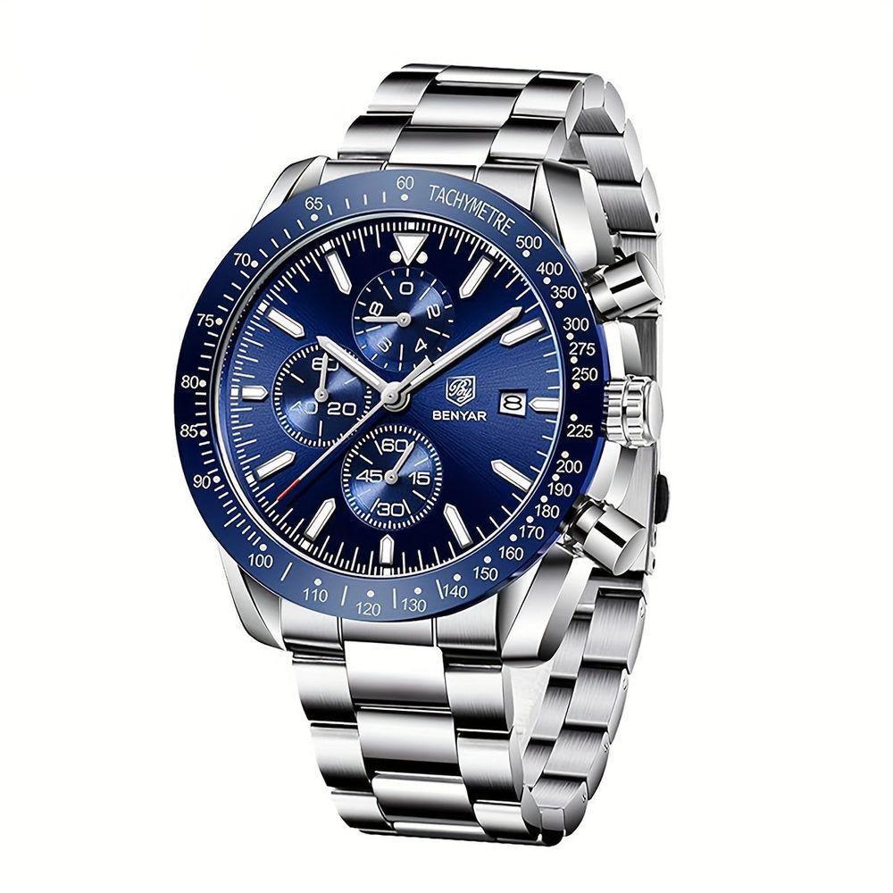 Relógio Analógico De Quartzo Cronógrafo Luminoso Designer De Pulso Azul - 1