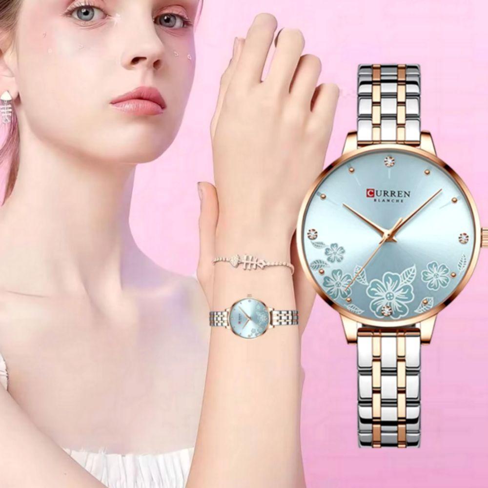 Relógio Feminino Em Aço Inoxidável De Quartzo Ultra Fino Romântico Impermeavel 3atm Azul - 4