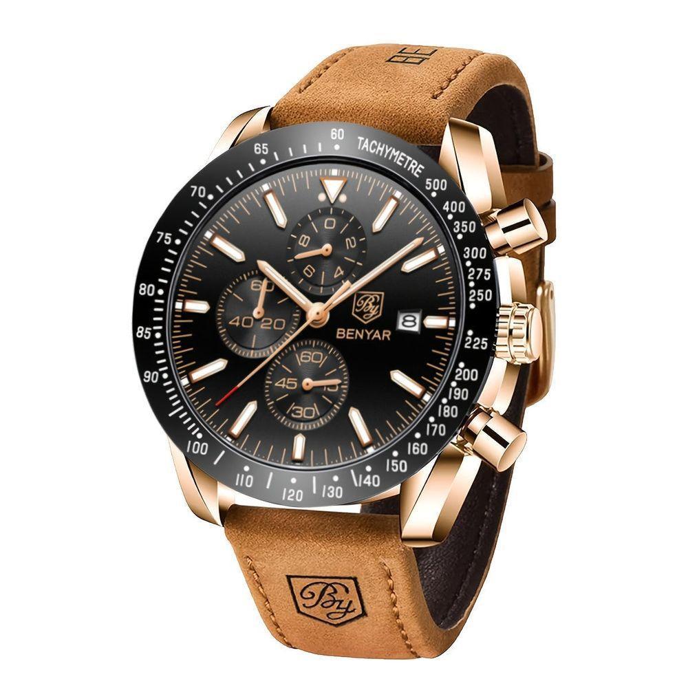 Relógio Analógico De Quartzo Cronógrafo Luminoso Designer De Pulso Preto - 1