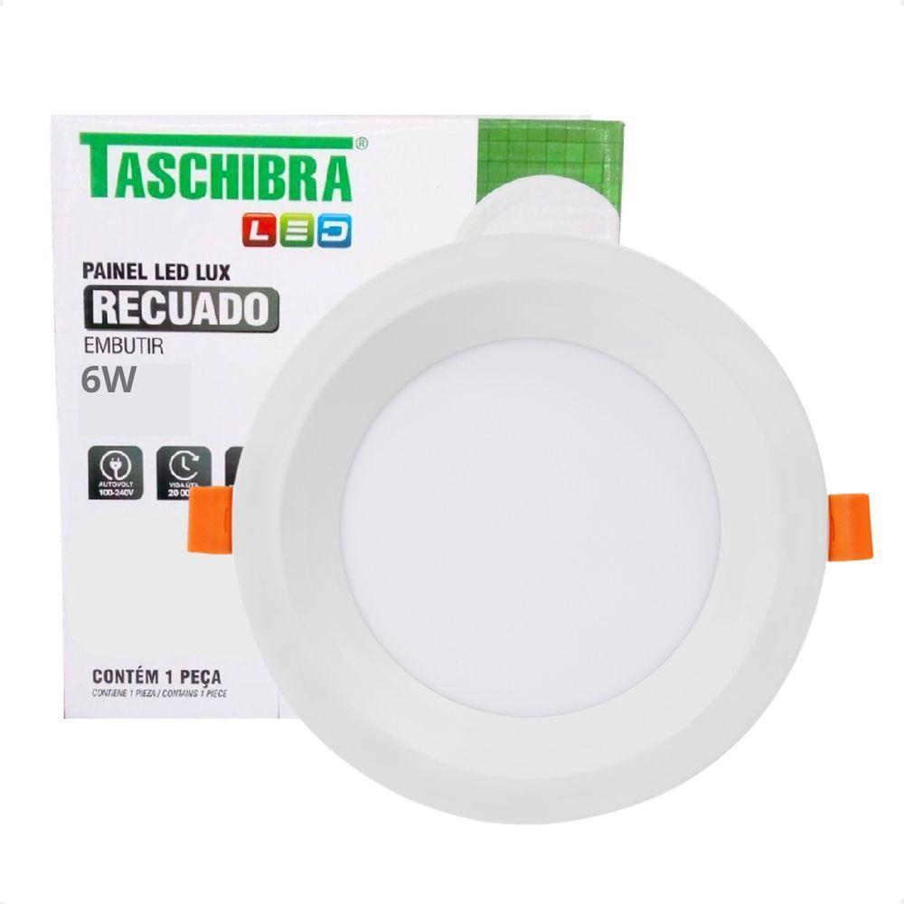 Kit 10 Painel De Led Redondo Embutir Recuado 6w Bivolt Taschibra 6500k Frio - 2