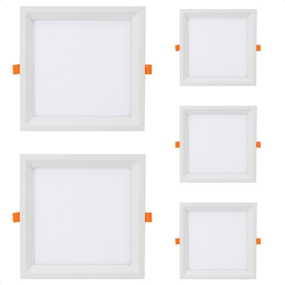 Kit 5 Painel De Led Quadrado Embutir Recuado 12w Bivolt Taschibra 6500k Frio - 1