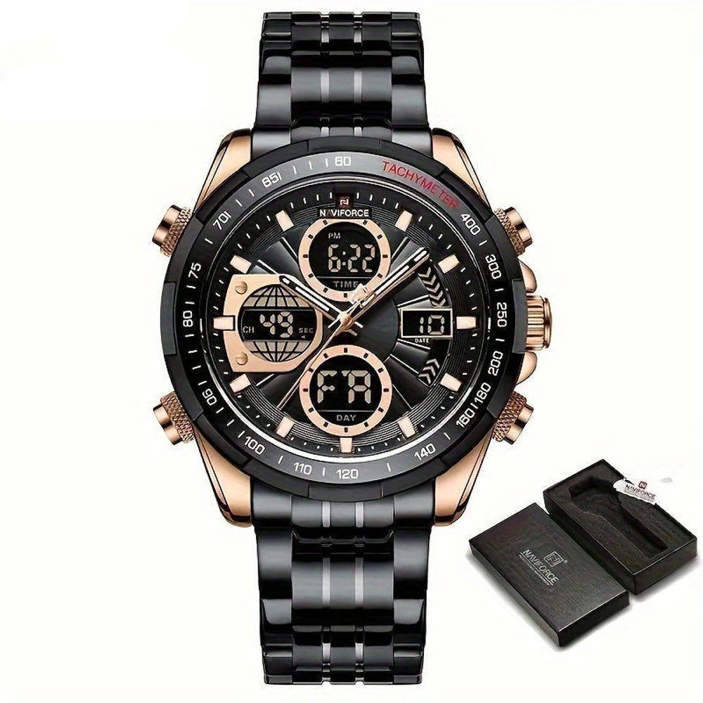 Relógio Esportivo De Luxo À Prova Da Água Com Funções De Data E Cronógrafo Aço Preto - 1
