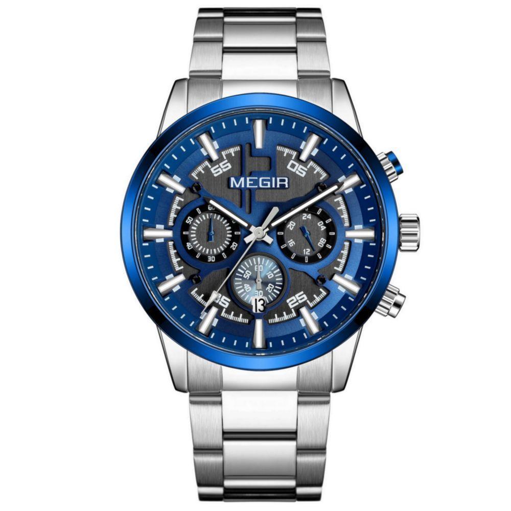 Relógio De Pulso Masculino Com Pulseira De Aço Inoxidáve Com Data Automática Impermeavel 3atm Azul - 1