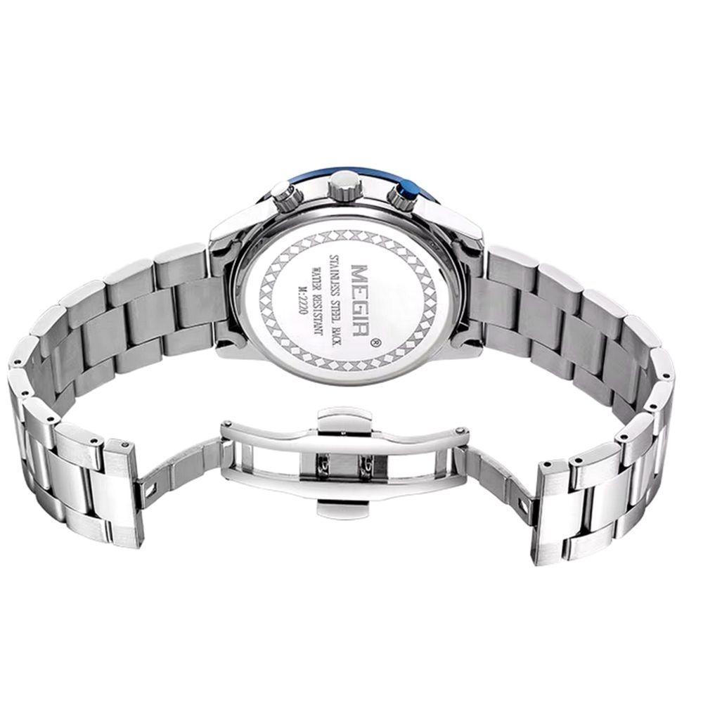 Relógio De Pulso Masculino Com Pulseira De Aço Inoxidáve Com Data Automática Impermeavel 3atm Azul - 4