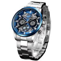 Relógio De Pulso Masculino Com Pulseira De Aço Inoxidáve Com Data Automática Impermeavel 3atm Azul - 2