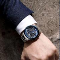 Relógio De Pulso Masculino Com Pulseira De Aço Inoxidáve Com Data Automática Impermeavel 3atm Azul - 3