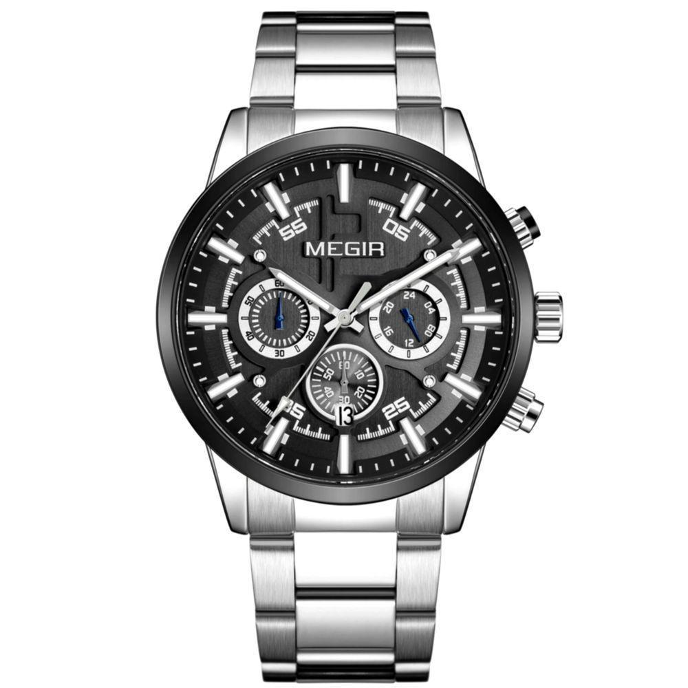 Relógio De Pulso Masculino Com Pulseira De Aço Inoxidáve Com Data Automática Impermeavel 3atm Prata - 1