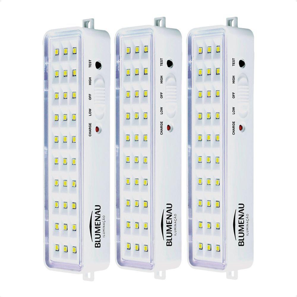 Kit 3 Luminárias De Emergência Blumenau 30 Leds Recarregável Bivolt - 1