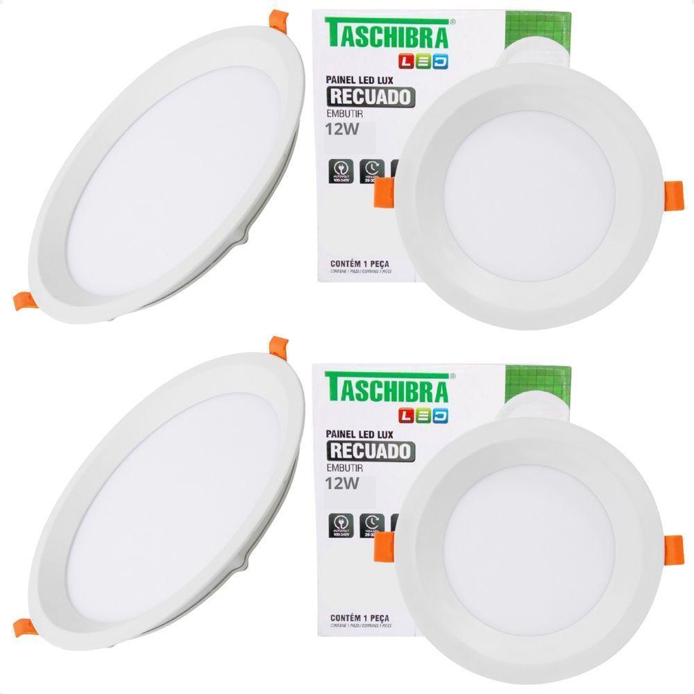 Kit 4 Painel De Led Redondo Embutir Recuado 12w Bivolt Taschibra 4000k Neutro - 1