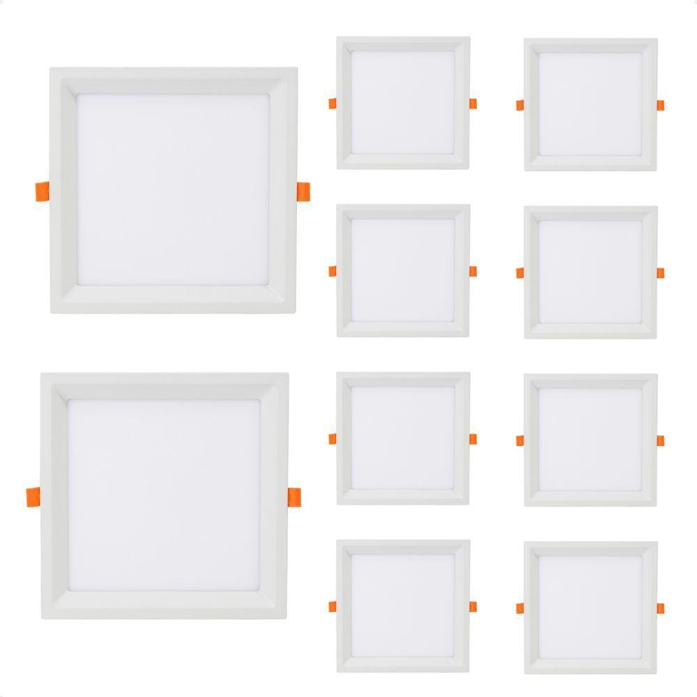 Kit 10 Painel De Led Quadrado Embutir Recuado 6w Bivolt Taschibra 3000k Quente - 1