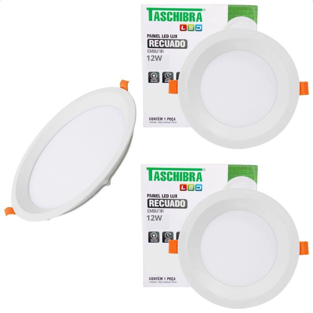Kit 3 Painel De Led Redondo Embutir Recuado 12w Bivolt Taschibra 6500k Frio - 1