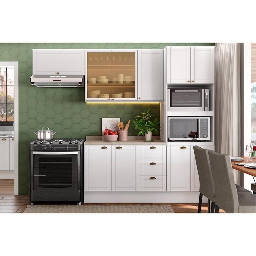 Armário Aéreo Para Cozinha Bella 2600 Com 3 Portas 2 Com Vidro 120cm Branco - 4