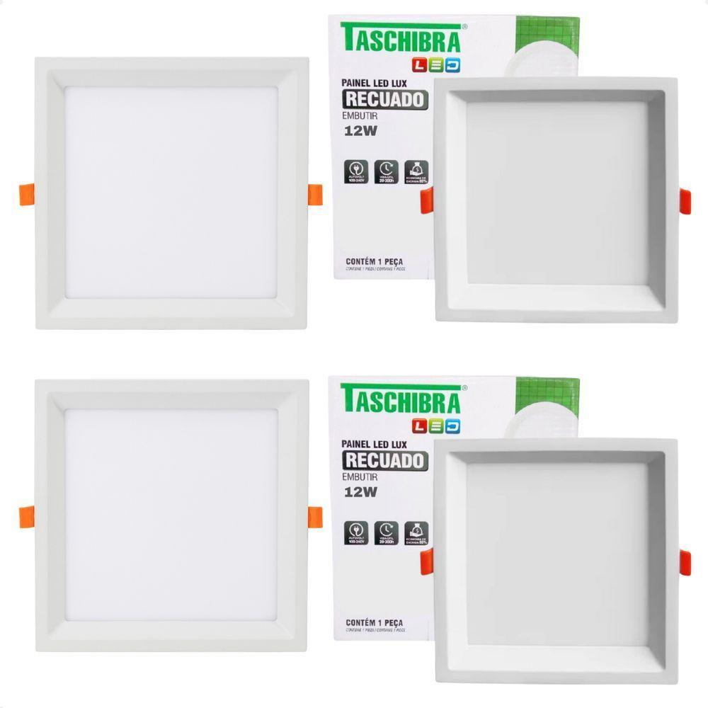 Kit 4 Painel De Led Quadrado Embutir Recuado 12w Bivolt Taschibra 6500k Frio - 1