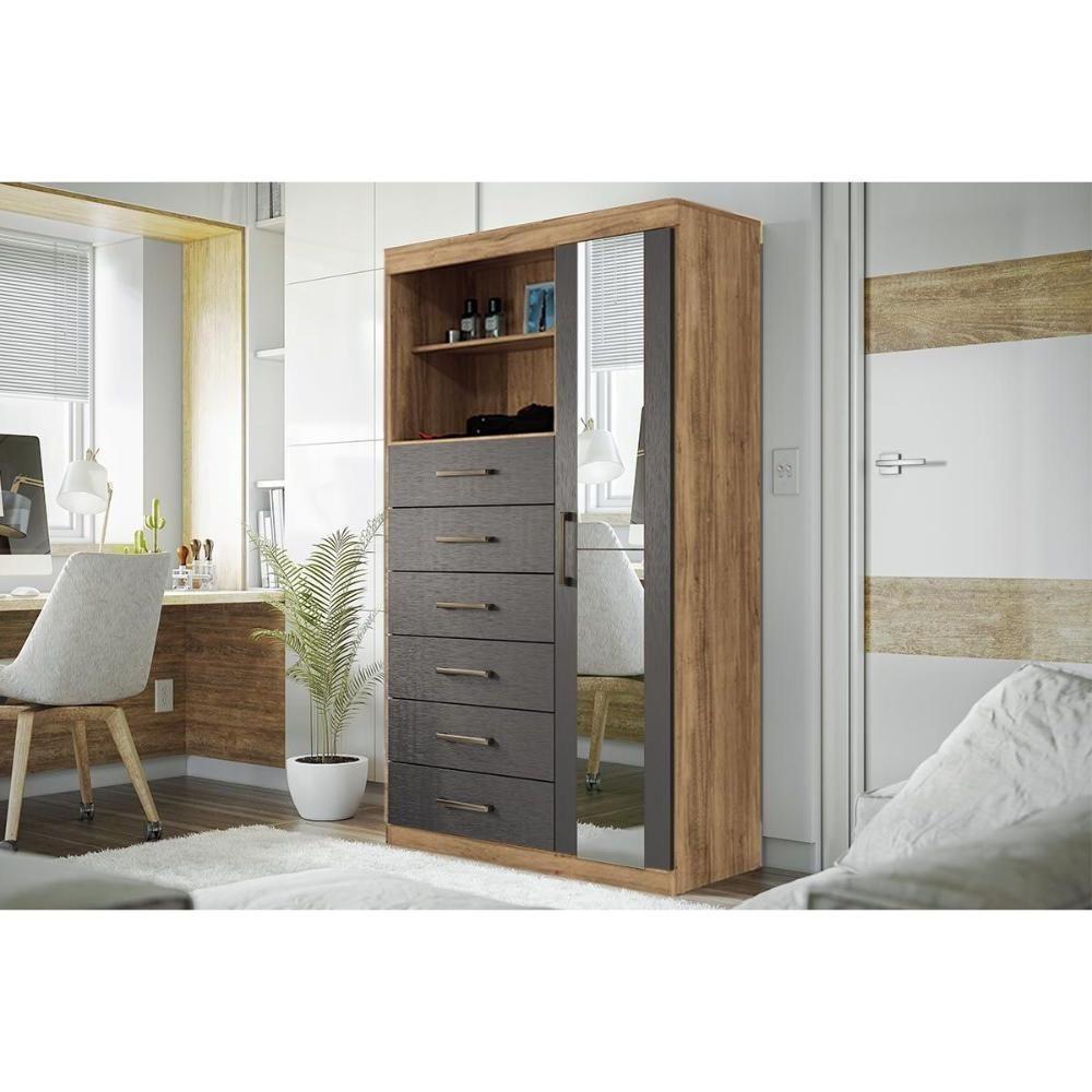 Cômoda Casal Marabá 1.6 C- 1 Porta 2 Nichos E 6 Gavetas C- Espelho Atacama-grafitte - Santos Andirá - 1