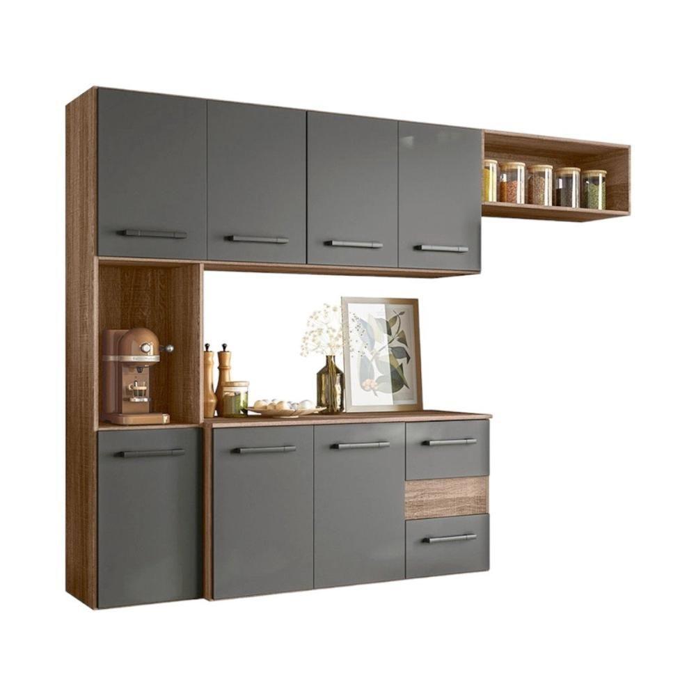 Cozinha Suspensa Juliete 7 Portas 2 Gavetas Carvalho Rústico Chumbo Nicioli - 2